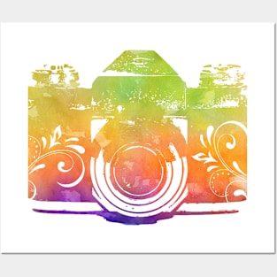 Rainbow swirly vintage camera Posters and Art